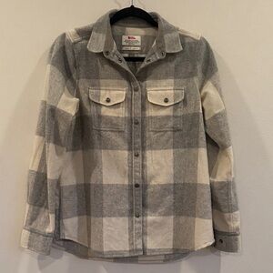 Fjall Raven Gray and Cream Plaid Button-Up Shirt. Wool.